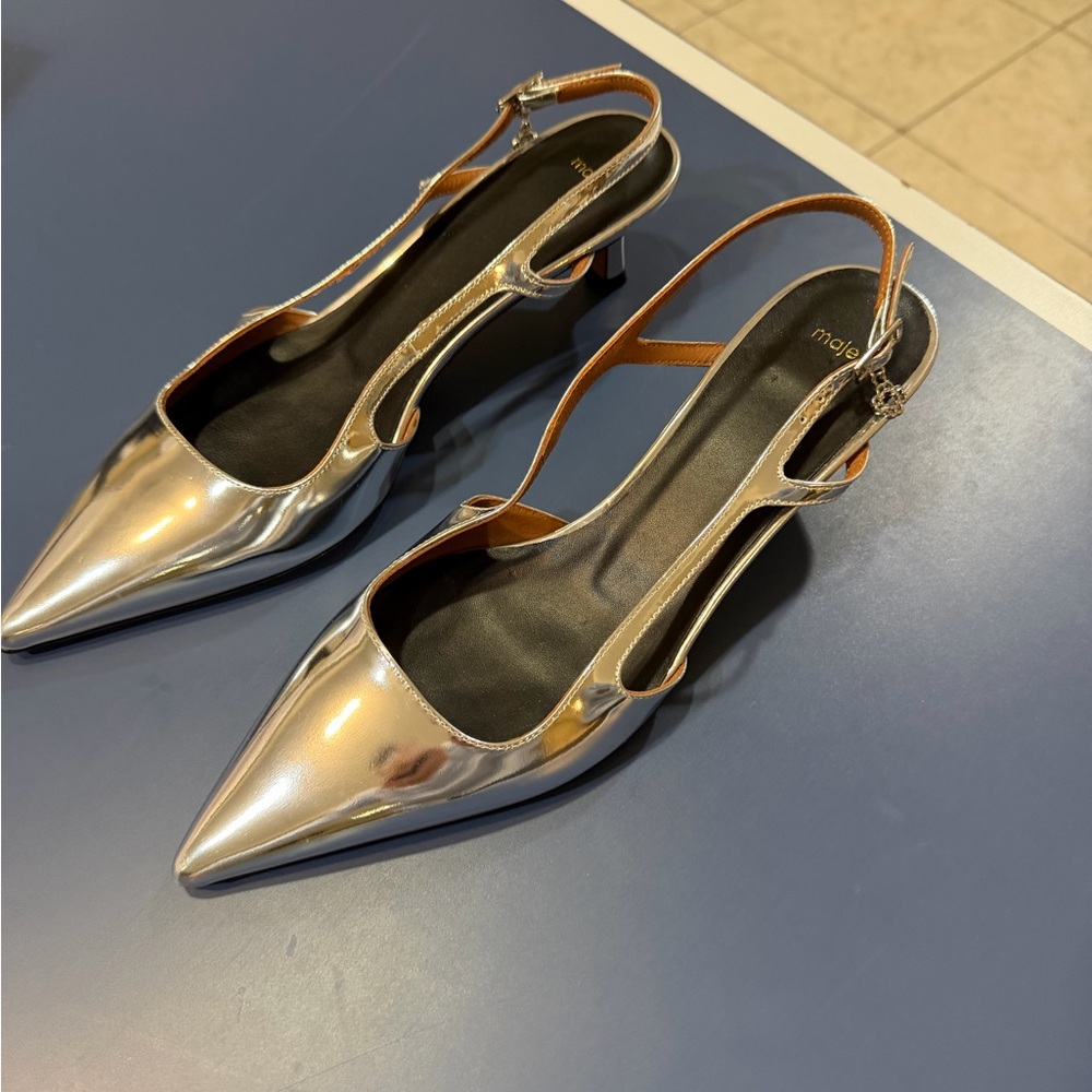 Maje Silver Slingback Heels